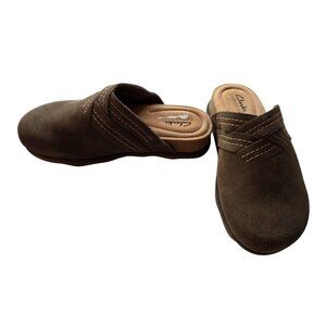 Clarks Brynn Glide Womens Slip-On Mules Size US 6 Medium Dark Olive Suede Leathe